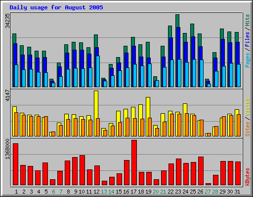 Daily usage for August 2005